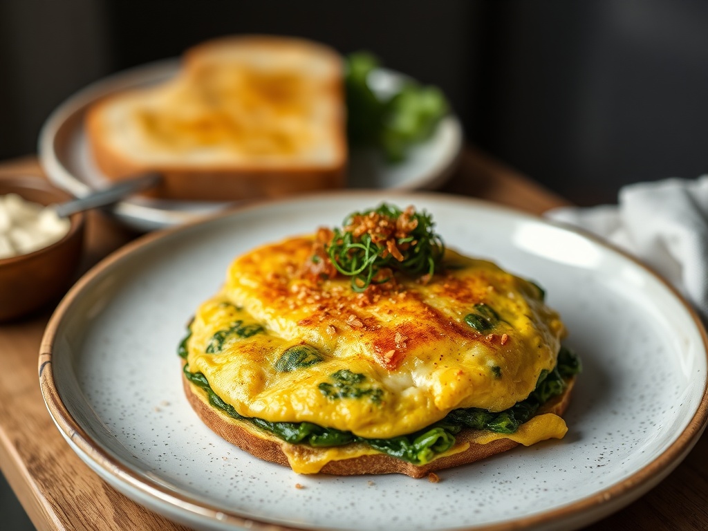 Golden Sesame Spinach Omelette with Miso-Butter Toast