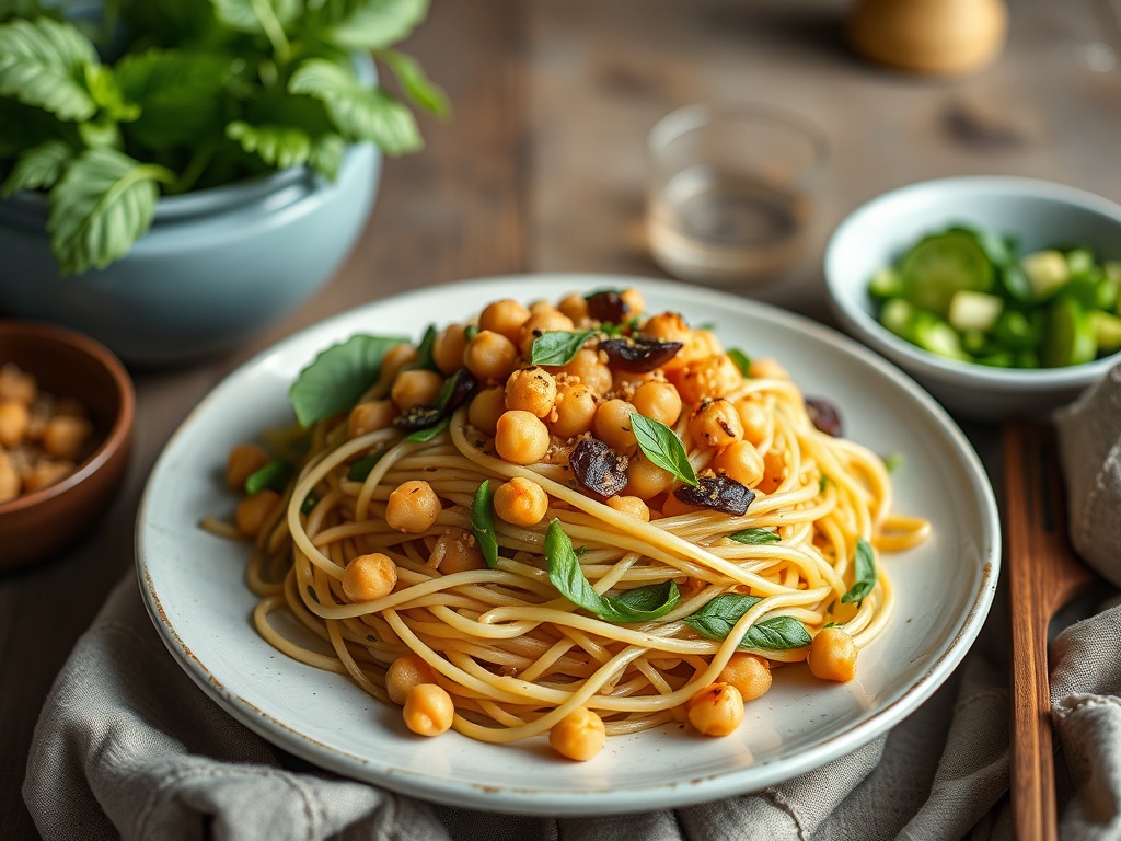 Ginger-Kissed Chickpea & Snap Pea Noodle Toss