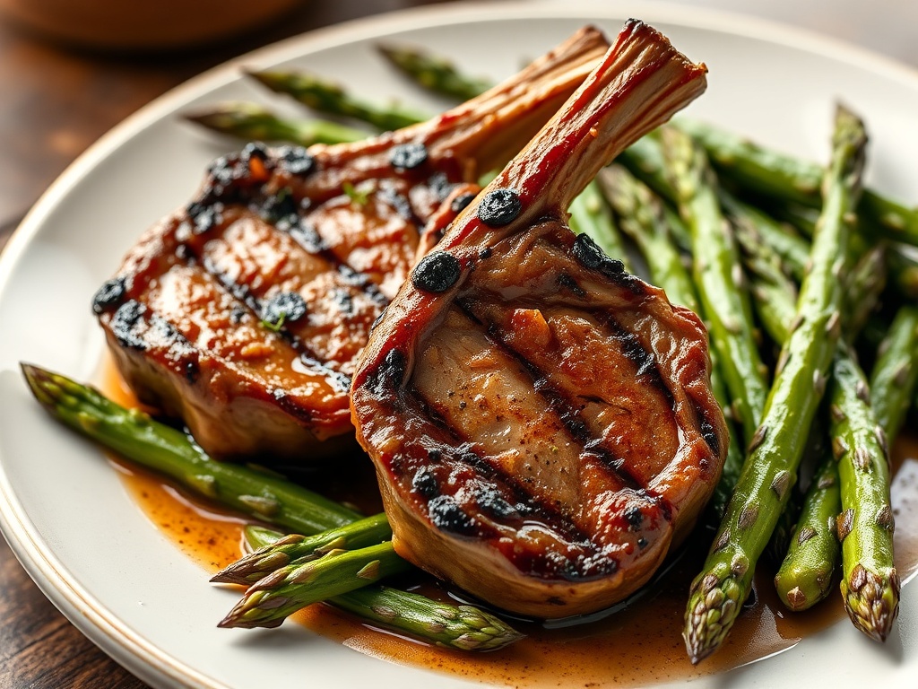 Five-Spice Ginger Lamb Chops with Grilled Asparagus