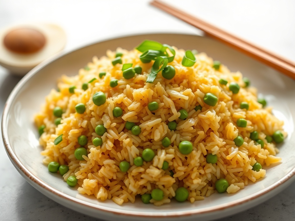 Golden Egg and Pea Fried Rice with Scallions