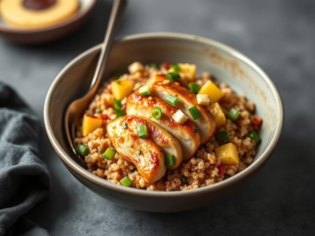 Pineapple-Glazed Chicken Quinoa Bowl with Ginger Scallions
