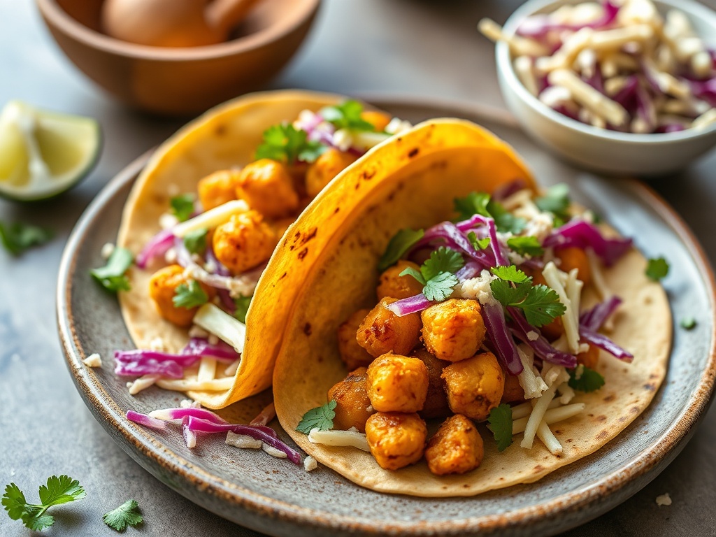 Golden Cilantro-Lime Chickpea Tacos with Tangy Cabbage Slaw