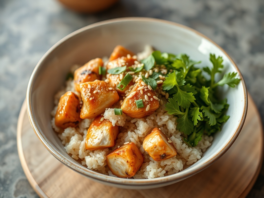 Morning Ginger-Kissed Chicken & Sesame Rice Bowl